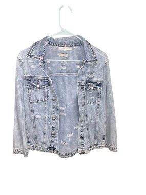 Honey Punch Light Blue Distressed Denim Jacket